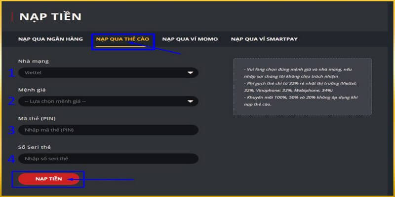 Dùng thẻ cào điện thoại nạp tiền