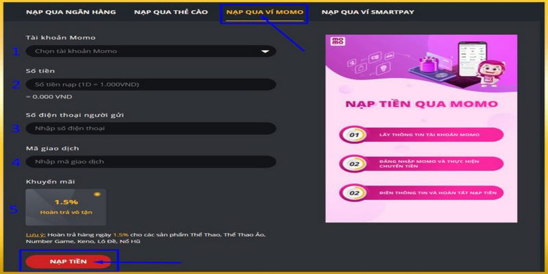 Nạp tiền qua ví MOMO